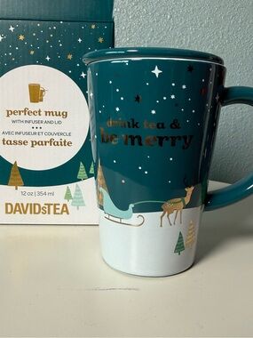 DAVIDsTEA Teal Perfect Mug Holiday 'Be Merry' Tea Mug with Infuser & Lid (12oz)
